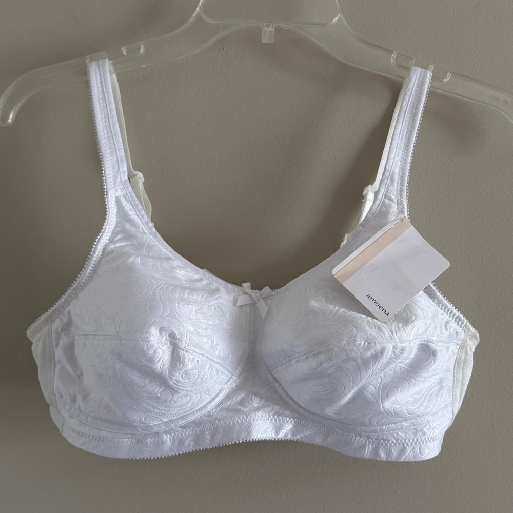 Amoena Dorothy 2123 White Jacquard Floral Pocketed Mastectomy Bra 38B NEW